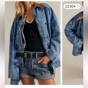 Free People Denim Barn Coat  XS corduroy collar oversized new